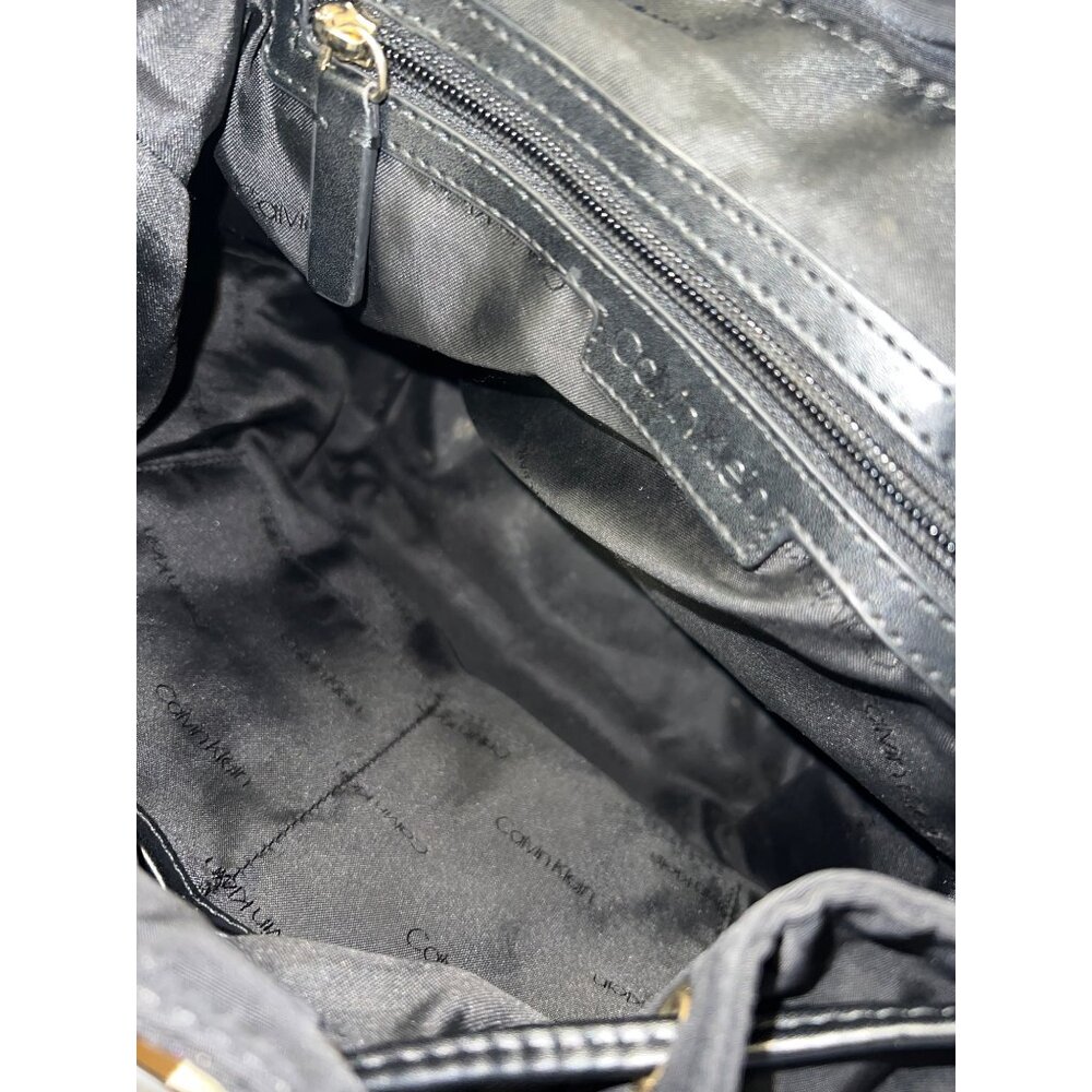 Calvin Klein Black Nylon Backpack Snap Closure Pockets Gold Colored Buckle13x12” - Picture 3 of 4